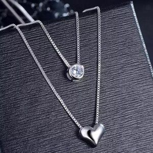 925 STERLING SILVER DOUBLE LAYER HEART NECKLACE